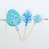 Enchufe para Pastel de Cumpleaños de Árbol del Bosque Verde Azul Amarillo Fieltro Árbol Mori Decoración para Hornear Tarjeta de Mesa de Postre