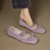 Zapatos de Piel de Oveja para Mujer Estilo Nuevo, Zapatos Individuales Casuales de Color Sólido, Punta Cuadrada, Suela de Tendón de Vaca Antideslizante, Tacón Bajo, Tallas Grandes, Zapatos para Todas las Estaciones