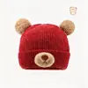 Gorro de Lana de Oso de Dibujos Animados para Mujer en Otoño e Invierno Gorro de Punto Grueso Cálido Gorro Lindo a Prueba de Frío con Protección para las Orejas Gorro de Tejer