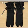Meias de Dois Dedos para Mulheres com Acabamento em Renda, Meias de Cano Médio com Laço Branco, Meias Fofas Estilo Japonês com Dedão Separado para Senhoras, Comprimento de Cano Médio