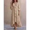 Vestido Casual Vintage de Manga de Campana de Tres Cuartos con Cuello en V y Volantes, Nuevo para Otoño 2026, Transfronterizo Europeo y Americano, Amazon