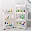 Estante de Almacenamiento Móvil de Plástico al por Mayor en Stock, Estante de Almacenamiento para Espacios Pequeños de Cocina y Baño, Estante Deslizante Multicapa con Ruedas