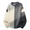 Nueva colección de invierno 2026: suéter pullover de punto casual para hombres jóvenes, de cuello redondo, corte holgado y bloques de color