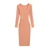 Estilo Deseo Puro Elegante Vestido Bodycon de Manga Larga con Escote Corazón Cintura Fruncida Ajustado Otoño Color Sólido Vestido Largo Chica Popular para Mujer