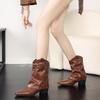 Botas Curtas Femininas Retrô Europeias e Americanas Design Outono e Inverno Rebite Bota Cigarrete Bico Fino Pequeno Bota Western Cowboy Cavaleiro