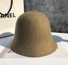 Sombrero de pescador de lana estilo británico retro para otoño e invierno, sombrero de cubo para mujer, sombrero de mendigo que cubre la cara y sombrero de lavabo.