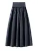 Falda de punto de cachemira fluida de cintura alta para mujer, falda larga de línea A para otoño e invierno, falda plisada de color liso adelgazante para el trabajo