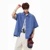 Camisa a Cuadros de Manga Corta Estilo Retro Japonés para Hombres y Mujeres, Cardigan Chaqueta Casual Holgado con Cuello Campana de Verano, Tendencia