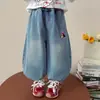 Gorro Rojo de Otoño para Niña Bordado de Perro Jeans 2026 Ropa de Otoño para Niños Pantalones Harem Sueltos Casuales Pantalones para Bebé Niña