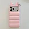 Capa de celular acolchoada de cor sólida estilo coreano com orelhas de gato, adequada para Apple 17 Pro Max, iPhone 16, fofo 15, fofo 14