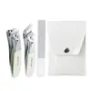 Set de cortauñas de 3 piezas transfronterizo con cuchillas de doble filo, estuche de cuero plegable portátil, cortauñas extendido angular, set de manicura