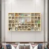 Estante de exhibición de pared para juegos de té y hojas de té, hecho de madera maciza, con compartimentos para colgar tazas y teteras