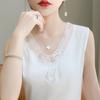 Camisola de encaje satinado para mujer, blusa holgada sin mangas, prenda exterior de moda, venta al por mayor, novedad de verano