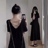 Vestido Preto Estilo Hepburn Feminino Novo Verão Solto Casual Elegante Slim High-End Saia Longa Saia Camiseta