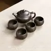 Bule de Argila Roxa de Grande Capacidade, Bule Clássico Estilo Antigo, Conjunto de Chá Kung Fu com Um Bule e Duas ou Quatro Xícaras, Bule para Preparo de Chá de Panela Única B12