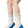 Calcetines de Encaje Estilo Ballet de Algodón Peinado Serie Miu para Mujer, Calcetines de Media Pantorrilla para Primavera y Verano, Calcetines Grises Holgados para la Pantorrilla para Combinar con Botas Largas