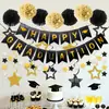 Bandeiras de Formatura Transfronteiriças, Faixas para Festa de Formatura, Decorações Douradas para Chapéus de Formatura, Enfeites Pendurados Espirais e Decorações Penduradas