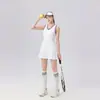 Vestido de Tênis Branco Feminino Verão Secagem Rápida Respirável Decote V Sem Mangas Saia Plissada Profissional Saia Esportiva de Badminton