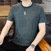 Camiseta de Verano de Seda Helada de Alta Gama, Moderna, Nueva, Versátil, Informal para Hombre, Manga Corta, Moda, Cuello Redondo, Jacquard, Transpirable