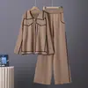 Conjunto de Malha Elegante Europeu e Americano Transfronteiriço com Gola Lapela Temperamento Feminino Outono e Inverno Conjunto de Duas Peças de Malha Tendência para Mulheres