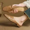 Zapatos Planos de Estilo Retro Tejidos de Piel de Vaca, Estilo Nuevo de Verano 2026, para Uso en Exteriores, Sandalias sin Talón de Punta Cerrada para Mujer, Tallas 33-40
