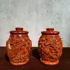 Talla de Madera de Ébano Dragón y Fénix Tarro Tarro de Almacenamiento con Diseño en Relieve de Dragón y Fénix Tarro de Almacenamiento Decoración del Hogar Suministro