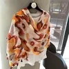 Bufanda de algodón y lino para mujer con estampado floral, delgada y versátil para el verano, adecuada como parasol decorativo y chal exterior