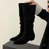 Nuevas Botas Vaqueras Occidentales de Ante con Aumento Interno 2025, Botas Planas Adelgazantes Retro, Botas Altas para Mujer por Encima de la Rodilla