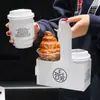 Caixa Sacola de Café Tendência Papelão Branco Suporte para Copo de Chá de Leite Loja de Panificação Caixa de Embalagem Criativa para Levar Uso Comercial