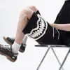 Short Esportivo com Patch de Tubarão Estilo Americano para Homens, Design Tendência de Verão Calças Casuais de Comprimento até o Joelho, Calças de Rua Retas de Comprimento Médio