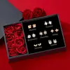 Set Semanal de Aretes para Mujer, Aretes de Tachuela de Plata Pura 999, San Valentín, Navidad, Regalo de Cumpleaños para Niñas