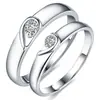 Anillo de Pareja Runxin Yongjie Par de Anillos de Zirconia para Hombre y Mujer Anillo Abierto con Forma de Corazón de Amor Simple de Moda