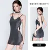 Atractivo Conjunto de Camisón Bodycon Ajustado con Escote Halter, Espalda Descubierta en Forma de U, Encaje Calado, Cadena en la Cintura para Adelgazar 3682