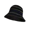 Sombrero de Sol de Verano para Mujer, Versátil, Sombrero de Pescador de Punto Hueco Transpirable Rayado para Adelgazar el Rostro