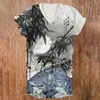 Camiseta para Mujer con Estampado de Libélula de Bambú Retro Cruzado, Cuello en V, Manga Corta, Impresión Digital 3D Personalizada, Venta al por Mayor desde 1 pieza