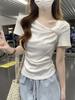 Estilo Coreano Puro Deseo 2026 Verano Nuevo Nicho Diseño de Nudo Color Caramelo Versátil Algodón Puro Manga Corta Camiseta Top para Mujer