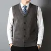 Colete Cardigan Tricot Jacquard Outono Inverno Transfronteiriço Versátil Casual para Meia-Idade e Idosos Suéter Quente Sem Mangas Colete Gola V