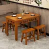 Mesa e Cadeiras para Lanchonete em Madeira Maciça Restaurante Loja de Macarrão Mesa Retangular para Fast Food Cantina Comercial Mesa para Churrasco Carbonizado Hot Pot