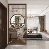 Nueva mampara de estilo chino, celosía de madera maciza, patrón floral hueco, pintura sobre gasa, sala de estar, entrada, frente a la puerta, pasillo, pantalla de asiento para bloquear