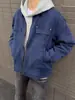 Chaqueta Detroit Azul Marino Americana para Hombre Otoño Vintage Lona Pesada Chaqueta de Trabajo Estilo Corto