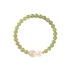 Pulsera de Jade Hetian Natural de 6 mm Jade de Agua Transparente Combinada con Cristales Rosas de 8 mm y 10 mm, Estilo Sencillo, Joyería de Jade de Agua Transparente Profunda y Clara