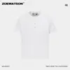 Camiseta de Manga Corta con Cuello Henley Estilo Old Money para Hombre Zoewatson Verano Peso Pesado Casual Americano Versátil Top de Manga Corta