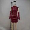 Estilo Sexy Europeo y Americano para Mujer Sin Mangas Mangas Desmontables Cubre Cadera Falda de Piel Sintética Elegante Ajustado Plisado Vestido Corto