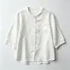 Atuendo Dopamina Verano Nuevo Estilo Manga Media Versátil Cárdigan Liso Adelgazante Algodón Lino Manga Media Camisa Top Ropa para Mujer