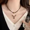Collar con Colgante de Cuero Vintage y Piedra Ojo de Tigre para Mujer, Cadena Clavicular de Lujo Ligero de Nicho, Cadena de Suéter de Doble Capa
