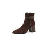 Botines Chelsea Súper Elegantes de Ante de Vaca con Abrigo Otoño e Invierno 2023 Botines Cortos Elegantes de Tacón Alto Grueso con Punta Afilada para Mujer