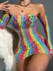 Roupa Íntima Sexy de Malha Europeia e Americana Arco-Íris Sexy Reveladora Puro Desejo Transparente Sem Tirar Justo Macacão de Malha Fornecedor Fabricante