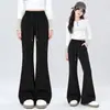 Calças Largas com Veludo Plus Size para Meninas Outono Inverno Novo Cintura Alta Micro Flare Calças de Moletom Crianças Médias e Grandes Caimento Fluido Emagrecedor Quente Esportivas Longas