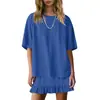 Verão 2026 Novo Cruzamento Europeu e Americano Amazon Comércio Exterior Moda Casual Conjunto Cor Sólida Solto Pijama Roupa Feminina