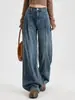 Jeans de Pierna Estrecha Estilo Retro Americano Forma de Guadaña Banana para Mujer, Pantalones de Pierna Ancha de Cintura Alta Pierna Recta Sueltos Estilo Mop para Primavera y Otoño